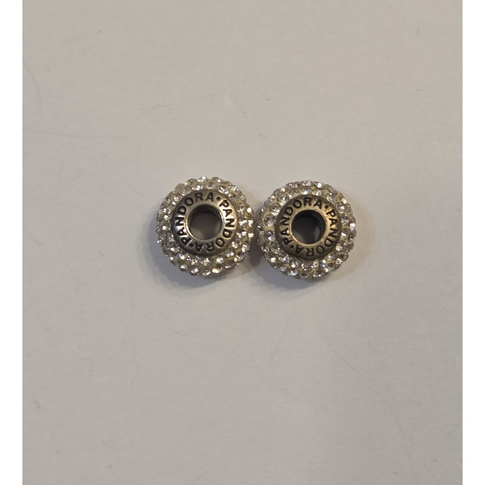 Two Authentic Pandora Sterling Silver Pave Crystal Bead Charms